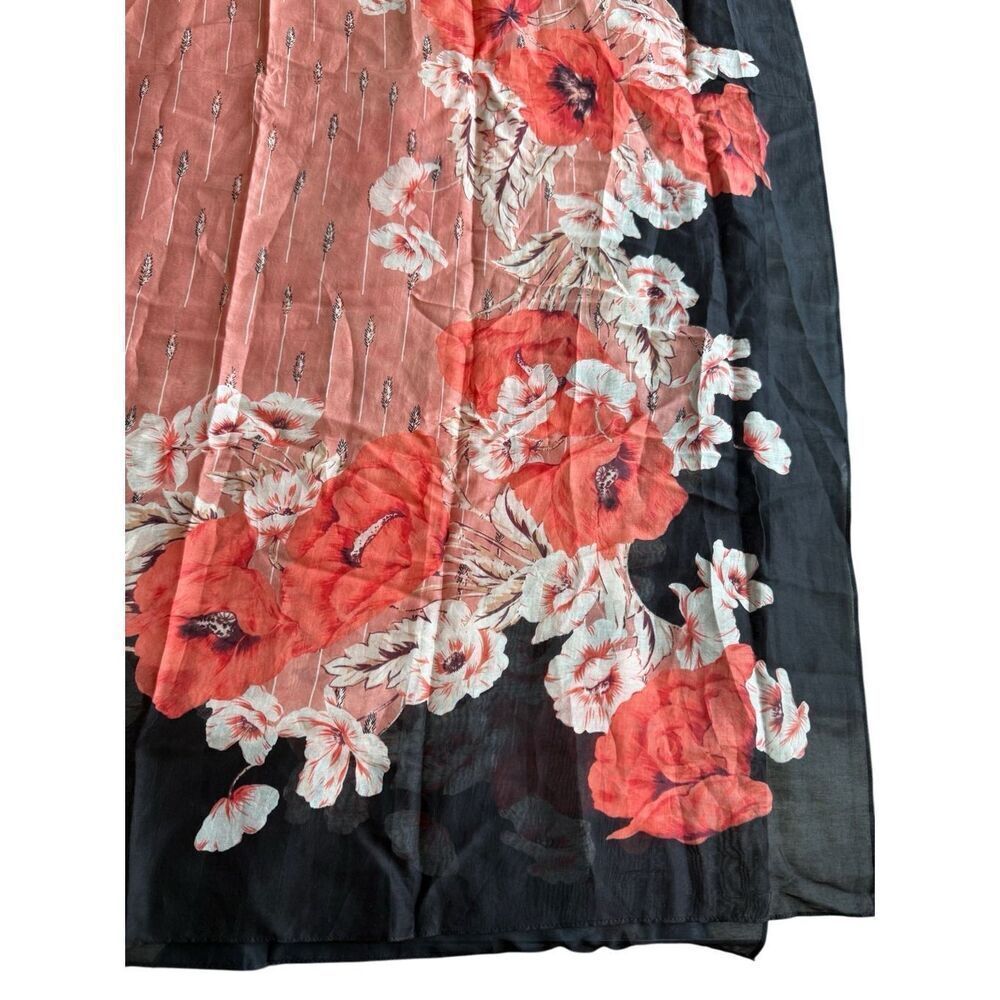 NWT Ann Taylor Womens Black Red Floral Silk Blend Sheer Lightweight Scarf